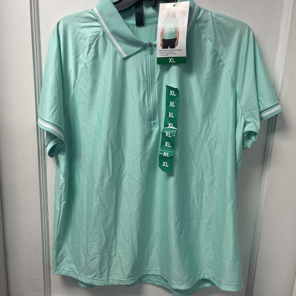 Mondetta Ladies Collared Zip Front Tee 1/4 Short Sleeve Polo Shirt XL New